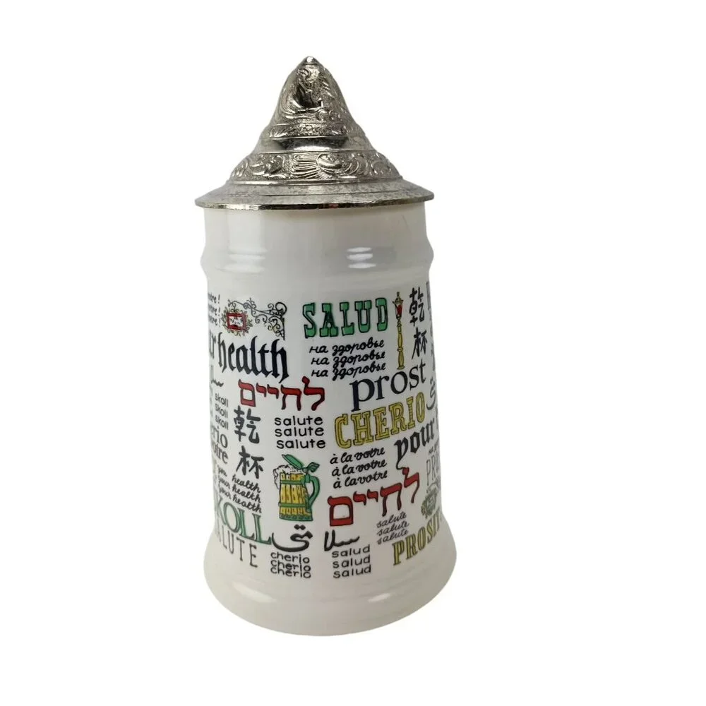 Cheers Around The World Beer Stein W/Lid Barware Vintage